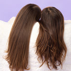 PixieYou Detangler: Two women with long, smooth hair, one straight and one wavy, against a soft purple background.